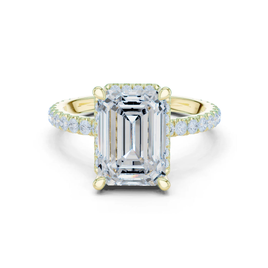 Emerald Diamond Hidden Halo Engagement Ring