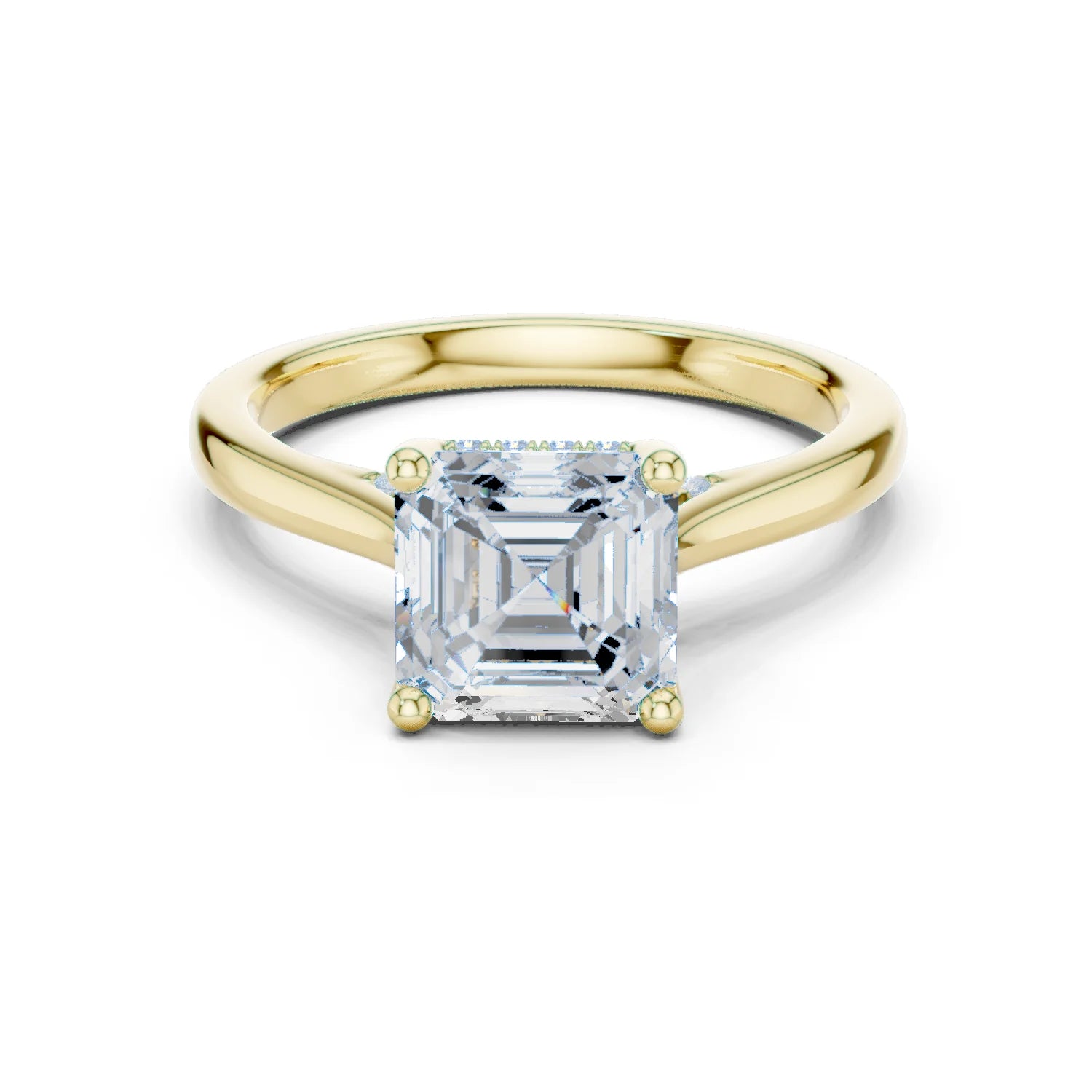 Asscher Cut Diamond Hidden Halo Engagement Ring With Cathedral Pave