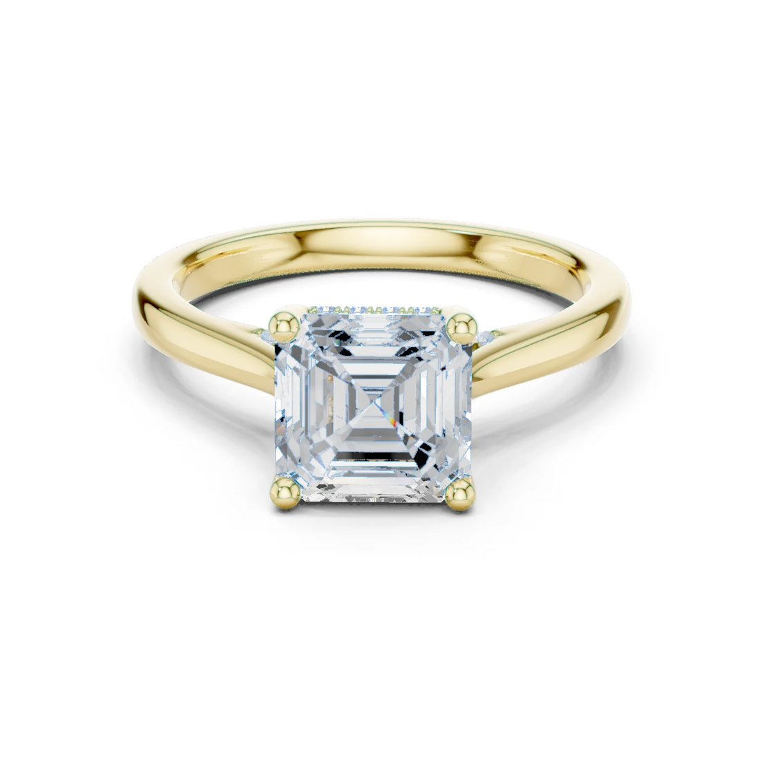 Asscher Cut Diamond Hidden Halo Engagement Ring With Cathedral Pave