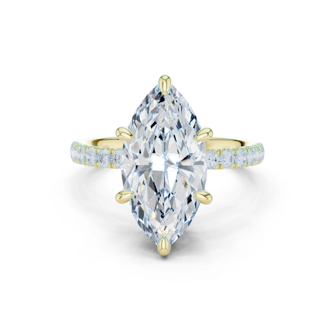 Marquise Diamond Hidden Halo Engagement Ring with Pave Band