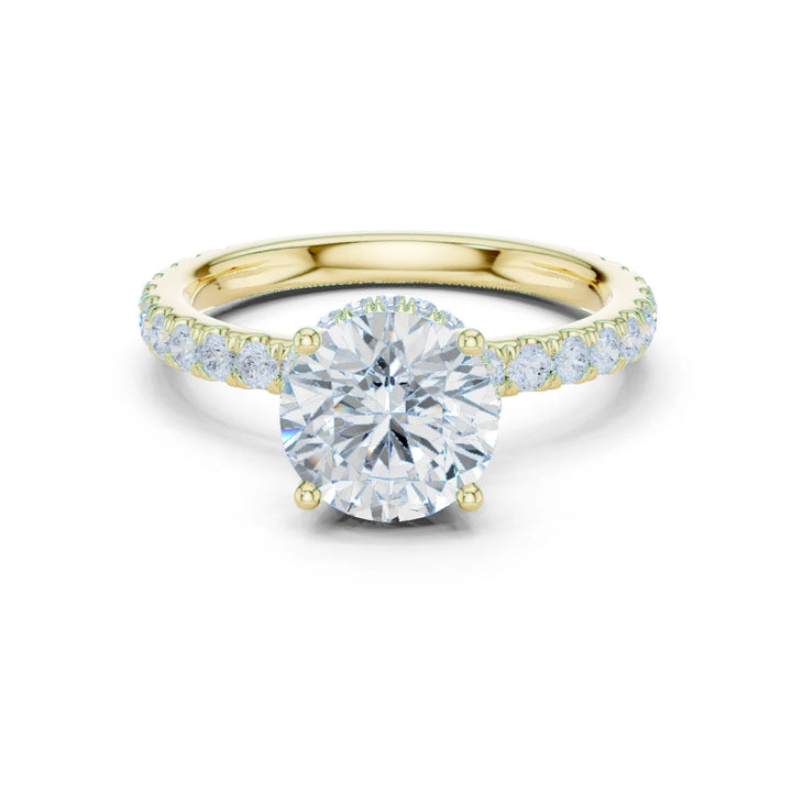Round Cut Diamond Double Halo Pave Engagement Ring