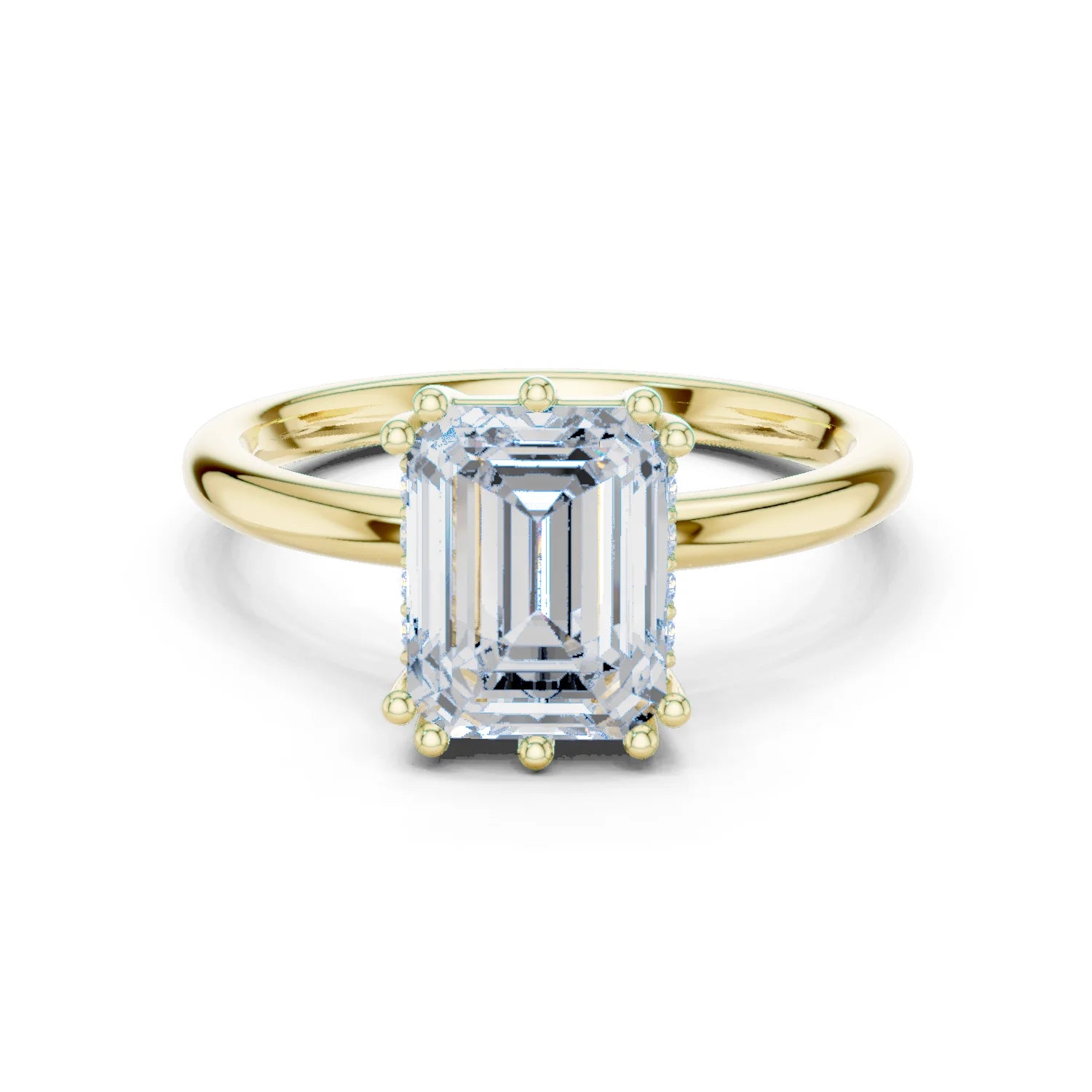 Emerald Cut Diamond Solitaire Engagement Ring with Hidden Accent Diamonds