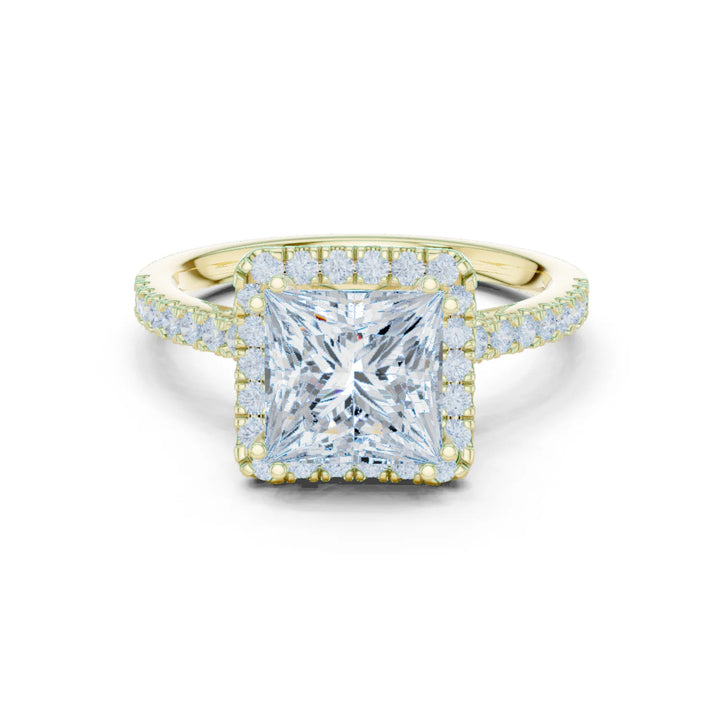 Princess Cut Diamond Halo Engagement Ring with Pave Band