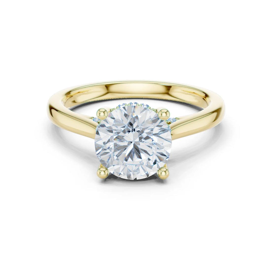 Round Cut Diamond Hidden Halo Engagement Ring With Cathedral Pave